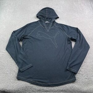 Puma Hoodie Mens Large Grey Logo Lightweight Pullover Sweatshirt Gym Running